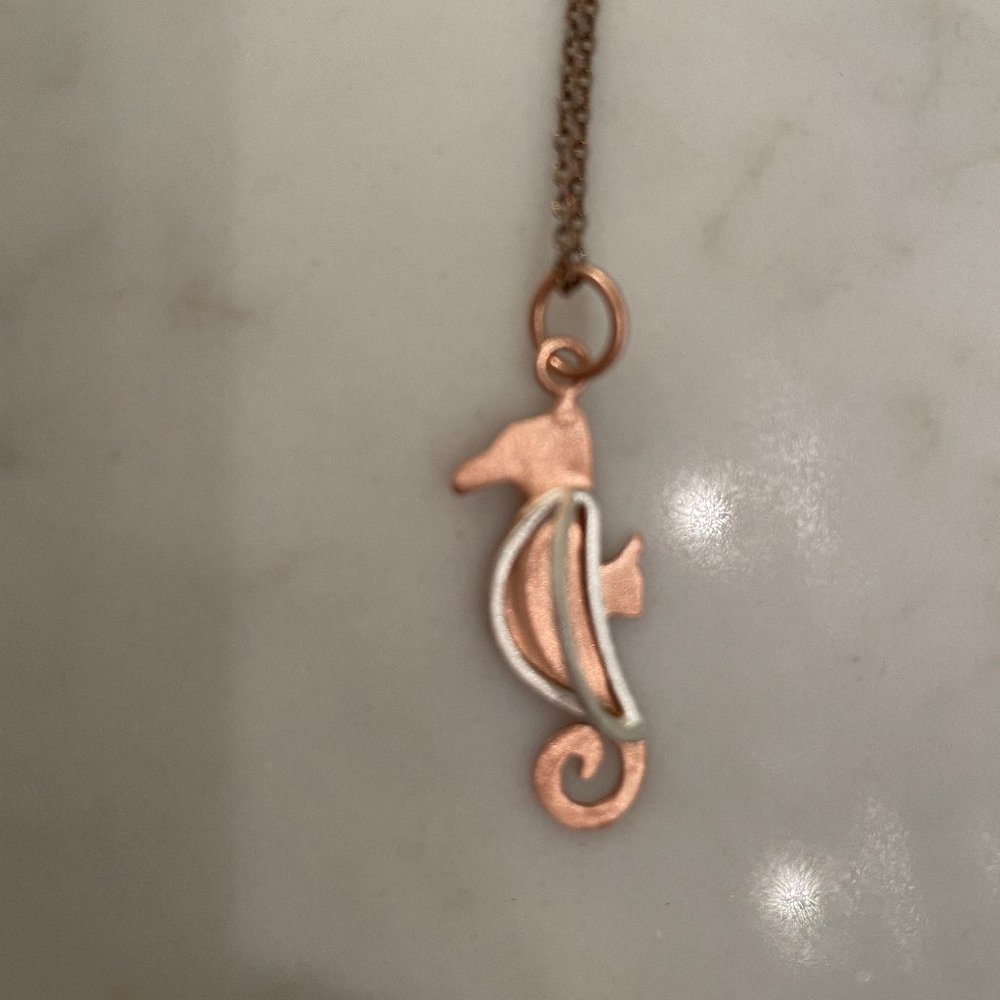 Seahorse necklace, gold and silver